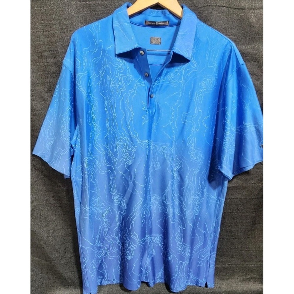 Tiger Woods Men's XL Golf Polo Shirt Blue Ombre Topographic Short Sleeve Abstrac